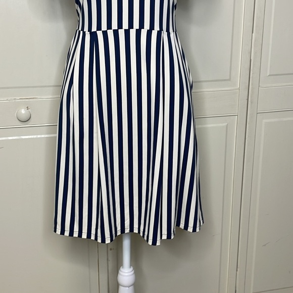 Jude Connally Women’s Navy Blue Striped Midi Dress Size Small - Picture 3 of 10